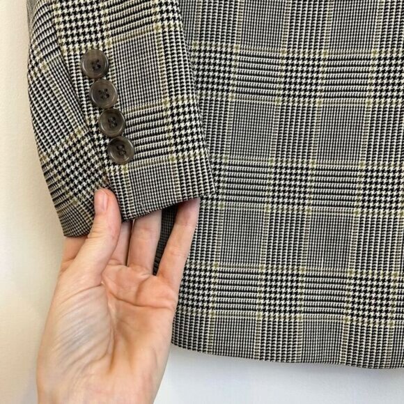 Vintage Gingham Plaid 40L Tall Vintage Wool Blazer Sports Coat Jacket Neutral - Picture 10 of 15
